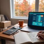 « Personne qui vérifie une offre du Black Friday à l’aide d’une liste, d’une calculatrice et d’un ordinateur. »